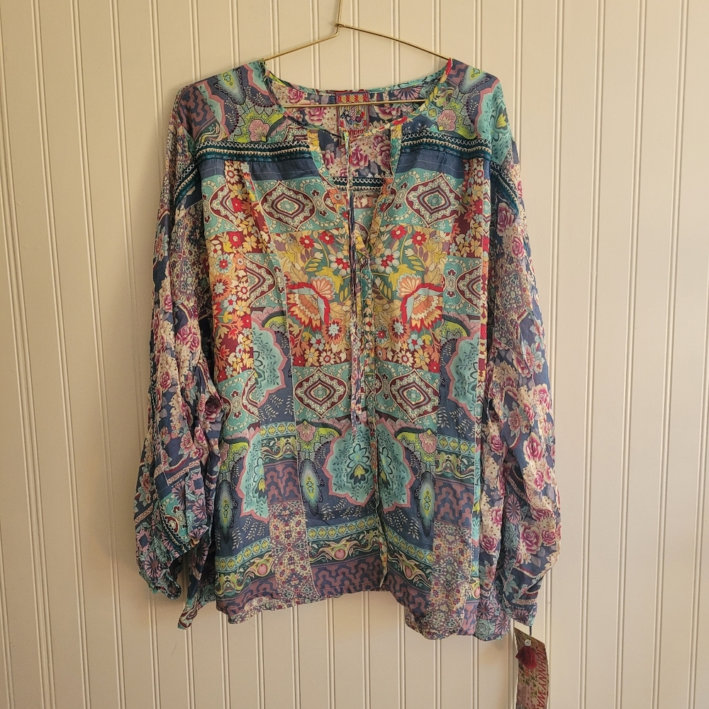 Johnny Was long sleeve blouse xl boho bohemian gypsy hippie Roco Blouson funky